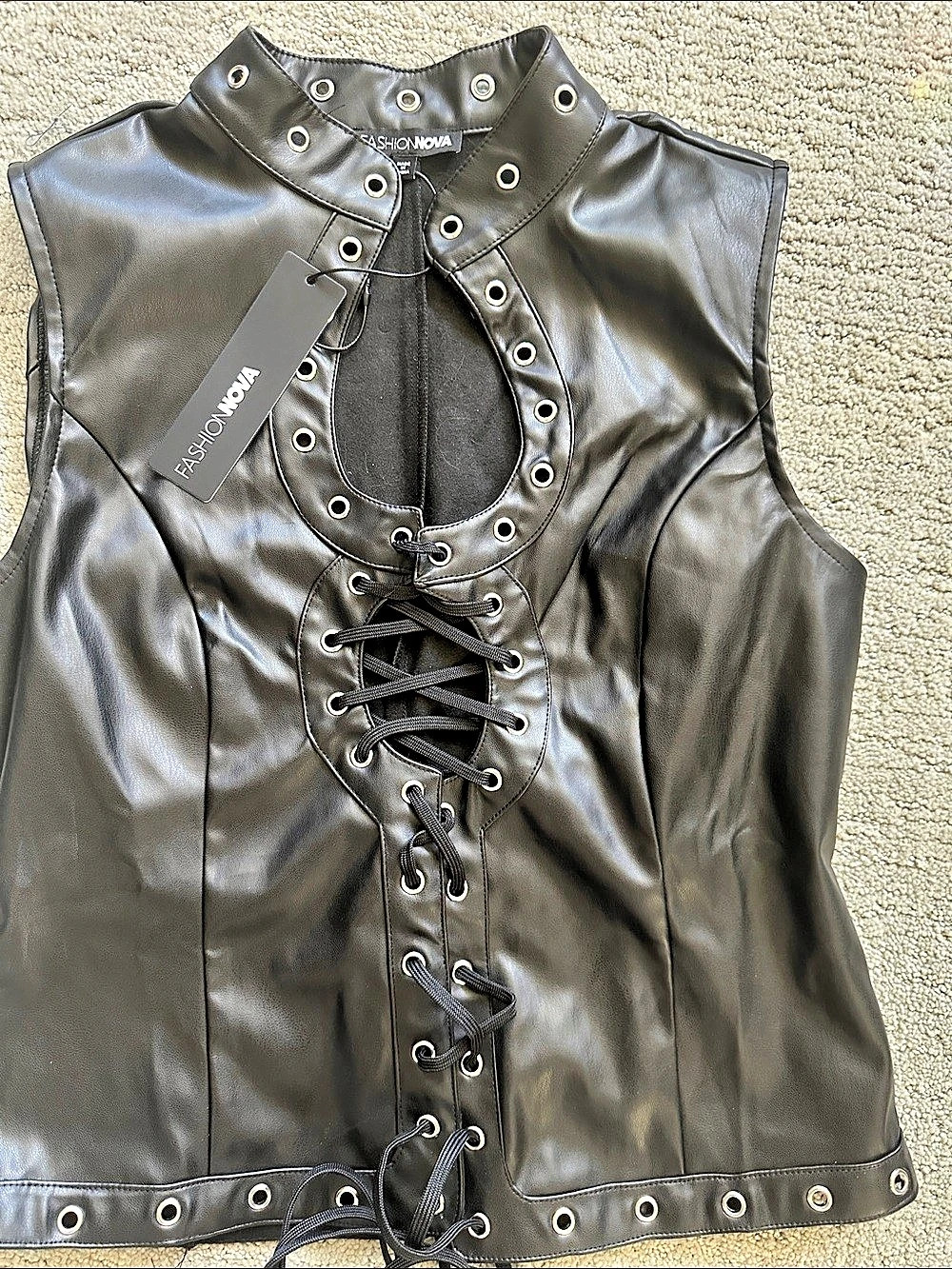 Fashion Nova That Girl Faux Leather Top Black Lace-Up Vest Large